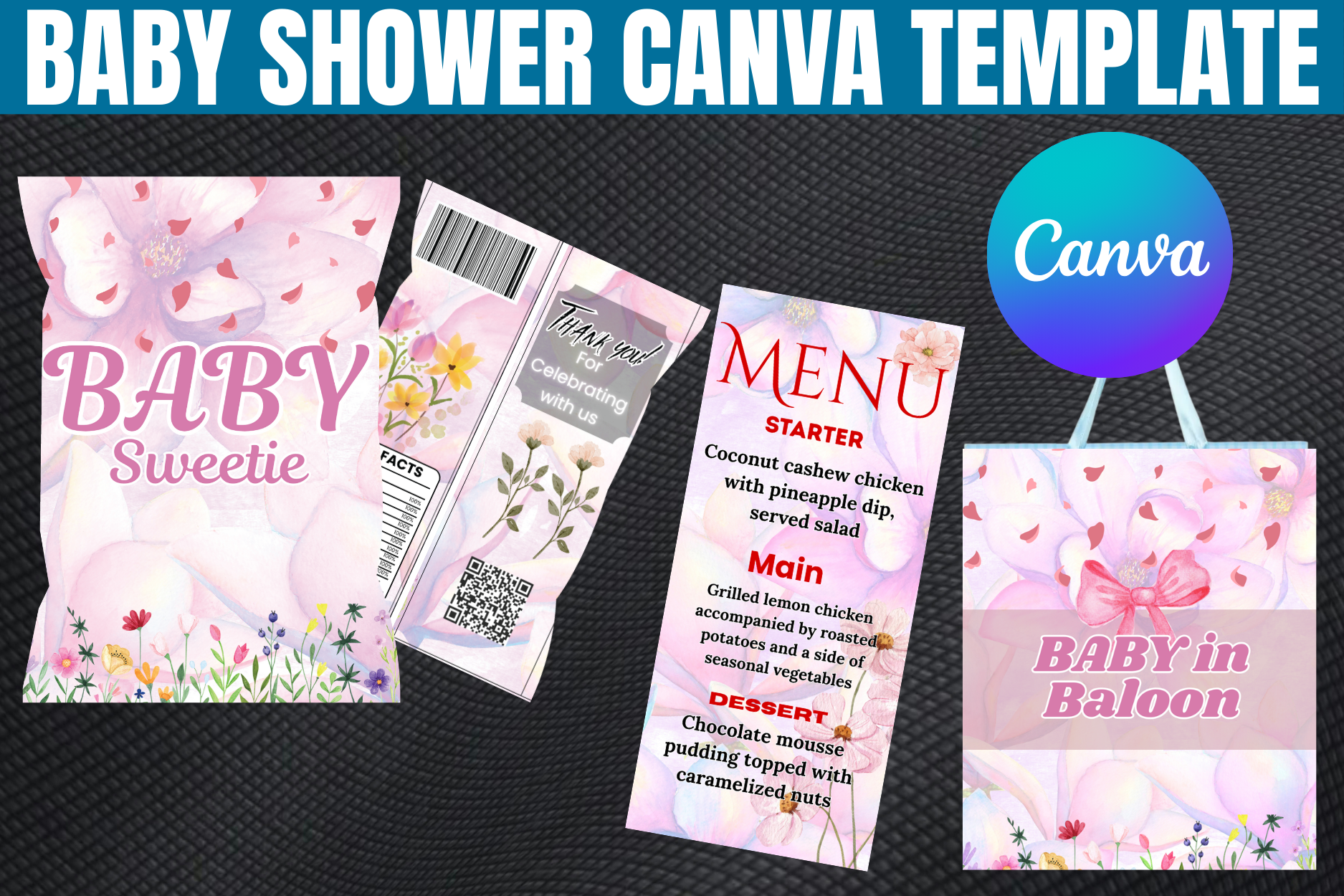 Baby in Bloom Baby Shower Canva Template