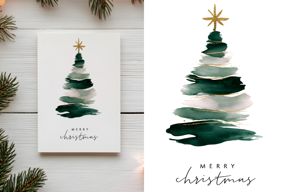 Christmas Tree, Watercolor Lettering