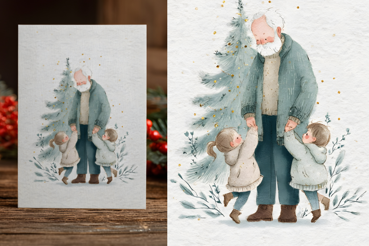 Granddad Illustration, Watercolor Card
