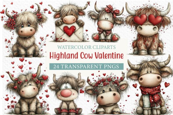 Highland Cow Valentine Clipart Png - Printable