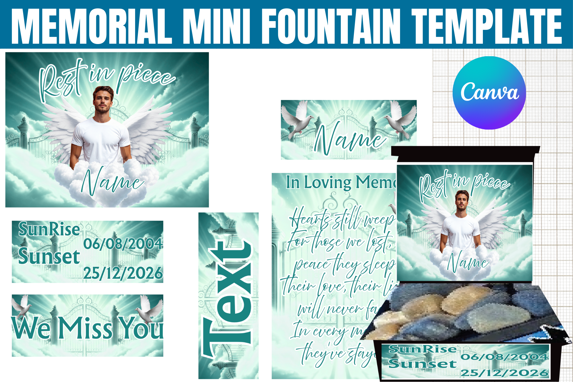 Memorial Mini Fountain Canva Editable