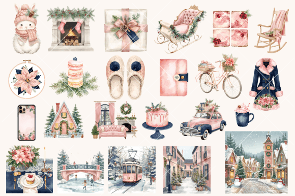 Pink Christmas Clipart : Blush Holiday