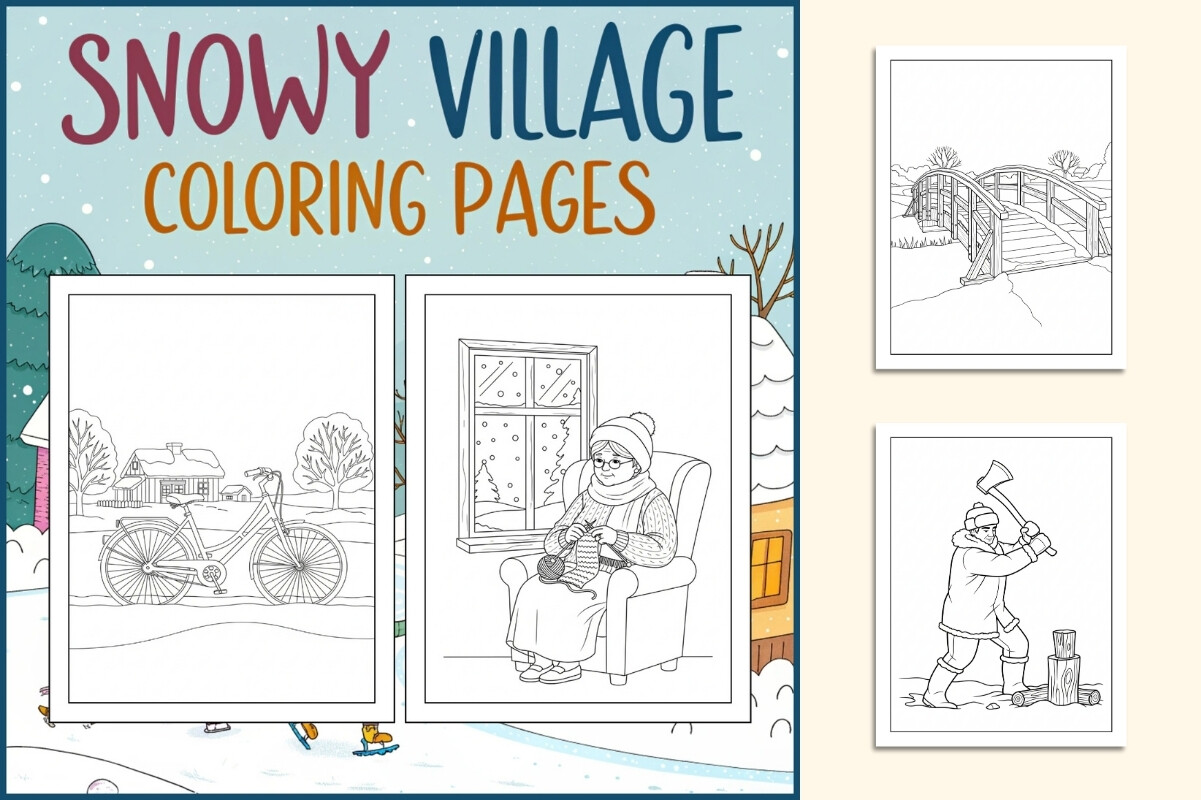 Snowy Village Coloring Pages for Kids