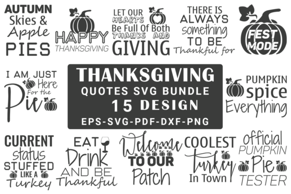 Thanksgiving Quotes SVG Design Bundle (15 Quotes)