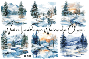 Watercolor Winter Landscape Clipart Graphic by creative design studio ...