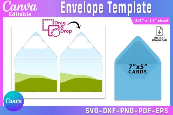 5x7 envelope and liner template with editable Canva access