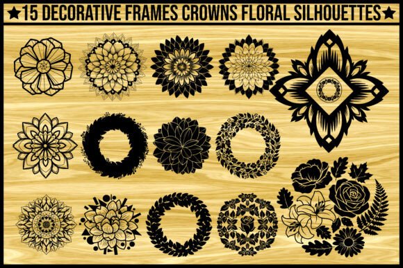 Decorative Floral Frame Silhouette Set