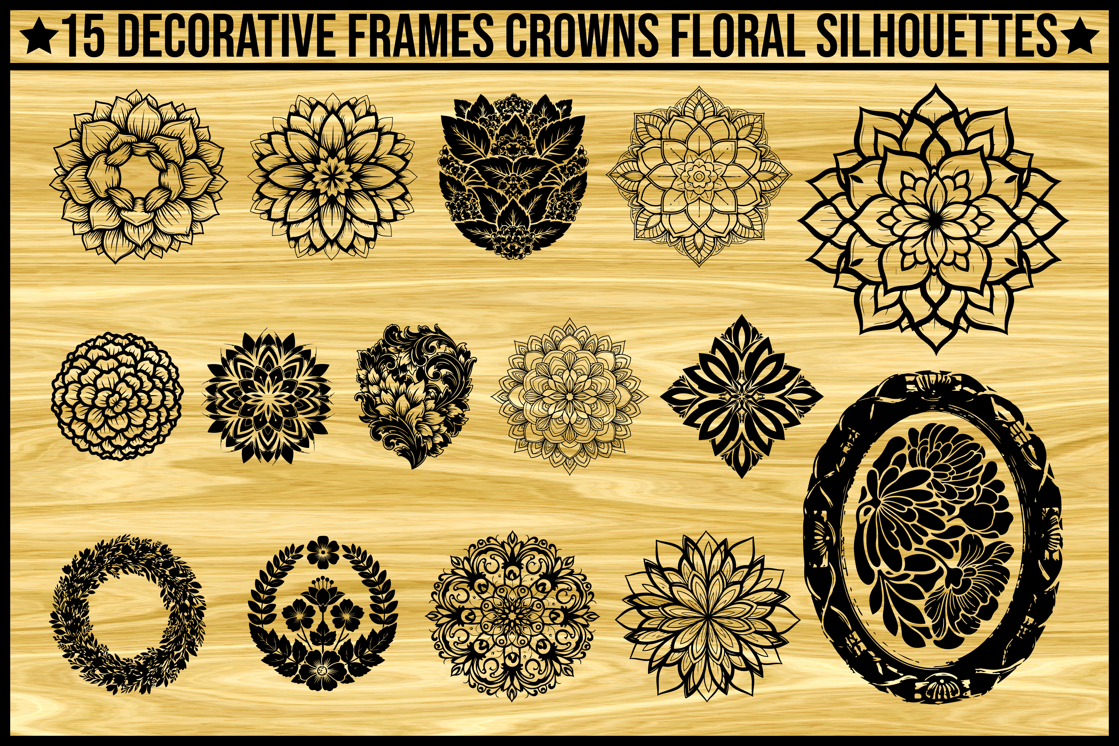 Decorative Floral Frame Silhouette Set2