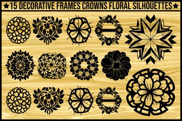 Decorative Floral Frame Silhouette Set3