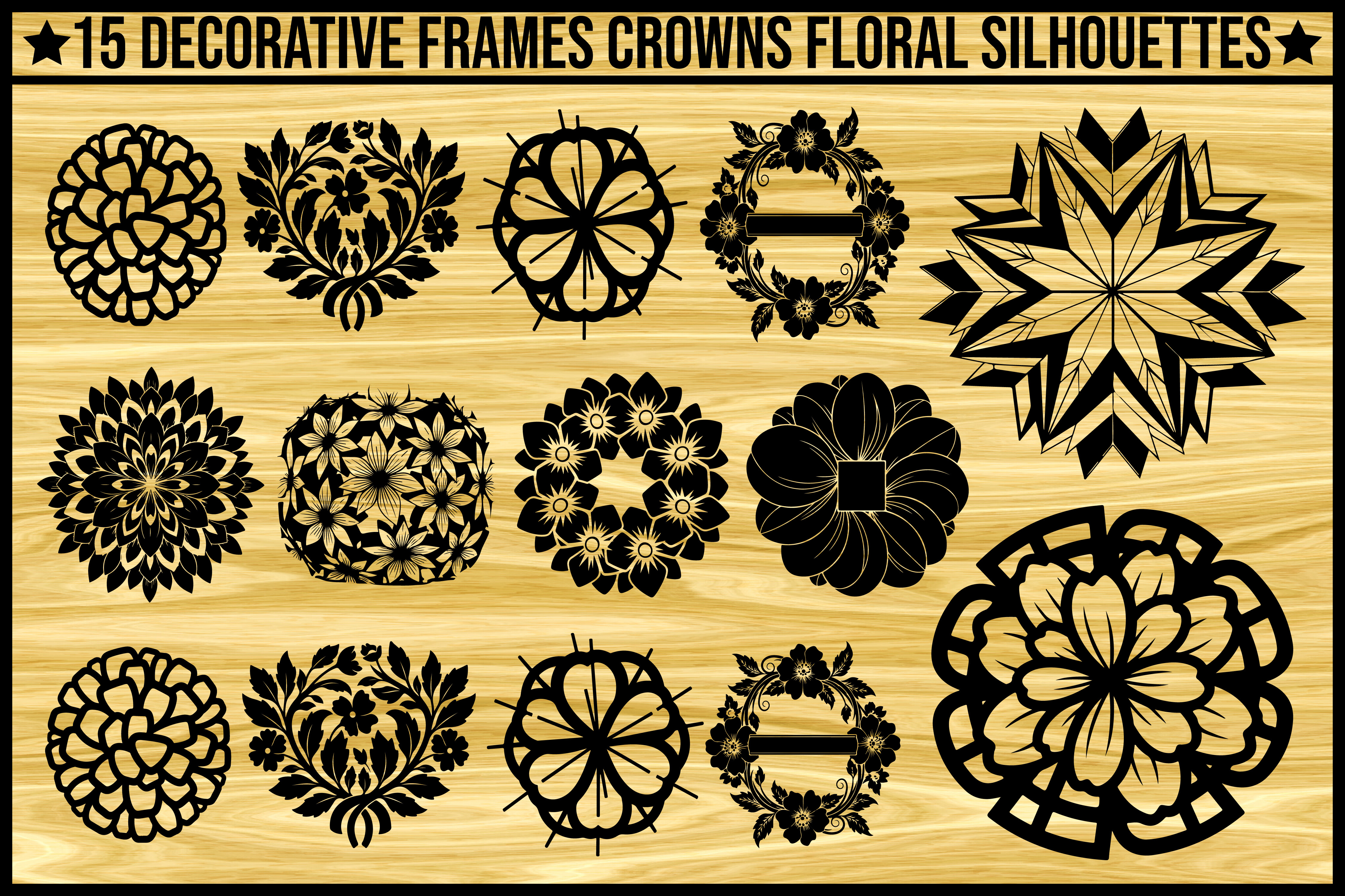 Decorative Floral Frame Silhouette Set3