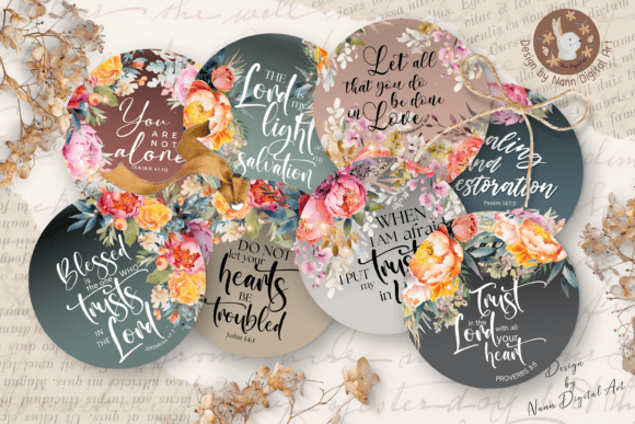 Floral Bible Verse Round Cards Set 802 Graphic Crafts By Nann Digital Art