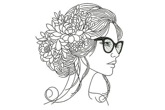 Floral Woman Line Art Embroidery Design