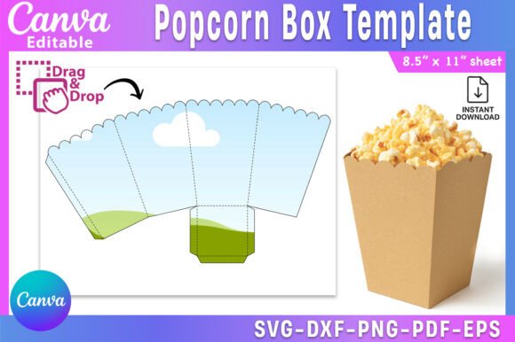 Pop Corn Box Template, Popcorn Box