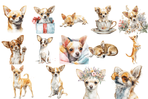 Watercolor chihuahua portrait clipart PNG transparent