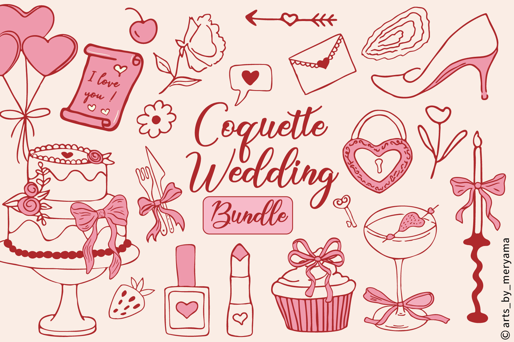 Coquette Wedding Romantic Bundle Art Set