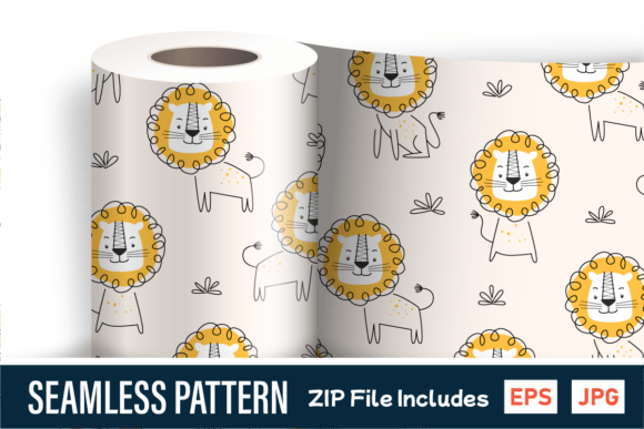 Cute Lion Line Seamless Nursery Pattern Graphic Patterns By Creativeun