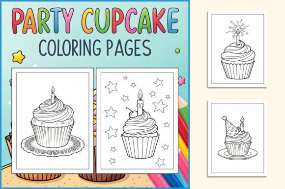 Party Cupcake Coloring Pages for Kids