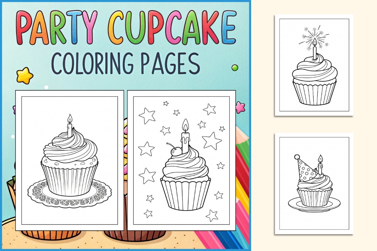 Party Cupcake Coloring Pages for Kids