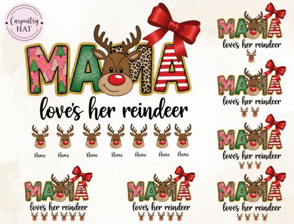 Personalized Christmas Reindeer Mama Png