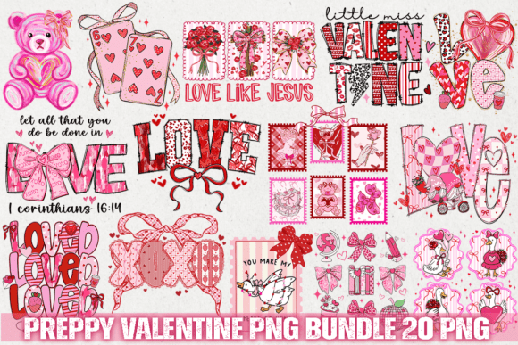 Preview of Preppy Valentine PNG Bundle Valentine sublimation design