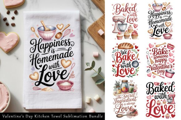 10 Valentine Kitchen Towel PNG Bundle