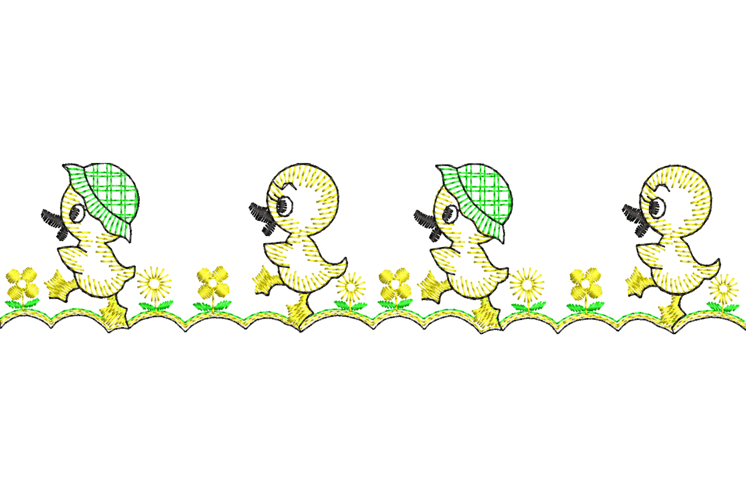 Cute Ducklings Border Embroidery Design