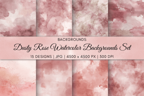 Dusty Rose Watercolor Backgrounds Set