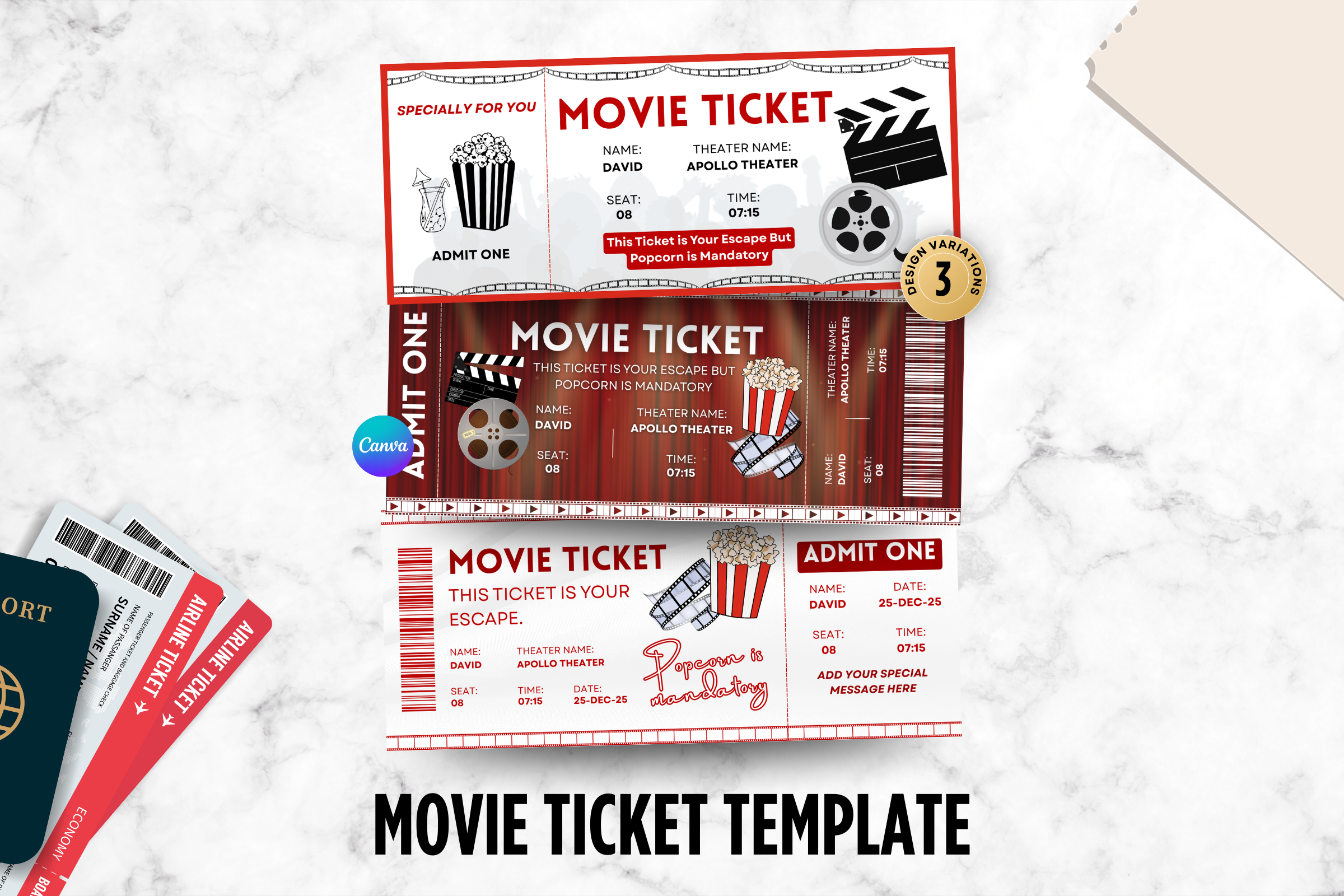Editable Movie Ticket Canva Template