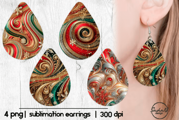 Gold Christmas Earring Sublimation Png Graphic Crafts By sashanikart