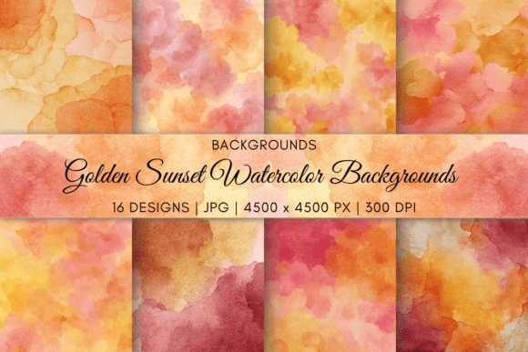 Golden Sunset Watercolor Backgrounds
