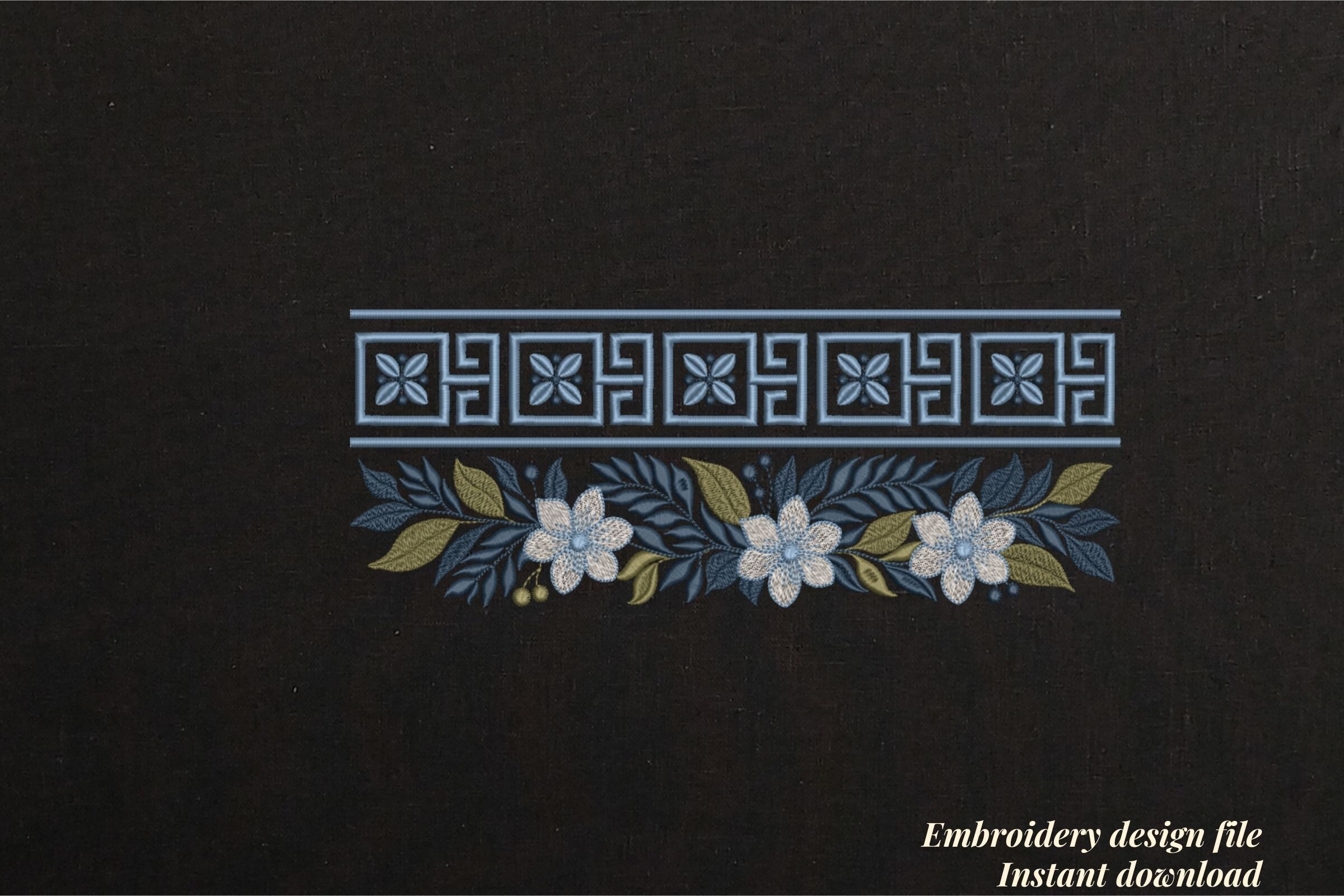 Greek Floral Border Meander Black