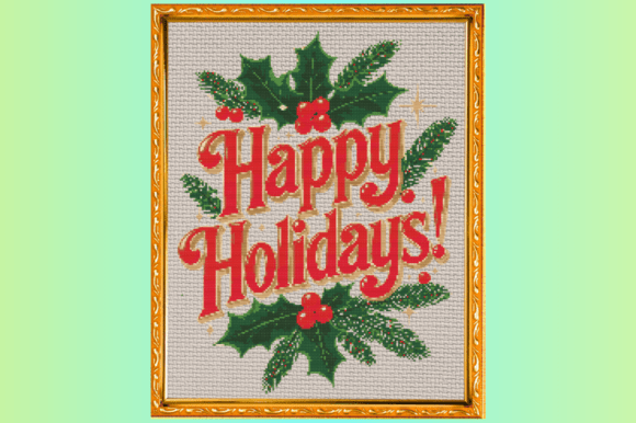Happy Holidays, Holly Wreath – Christmas