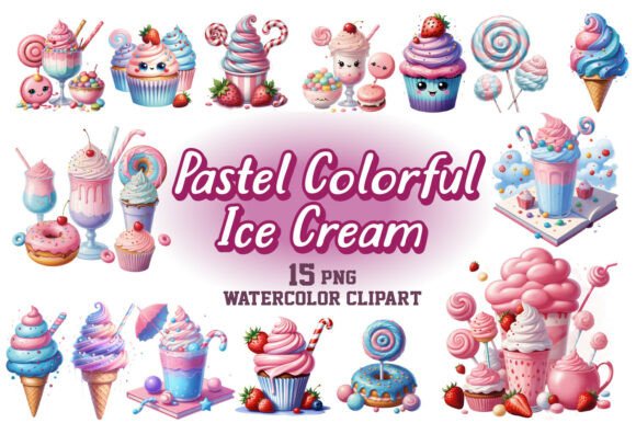 Pastel Colorful Ice Cream Sublimation Graphic Illustrations By PS Digital Art