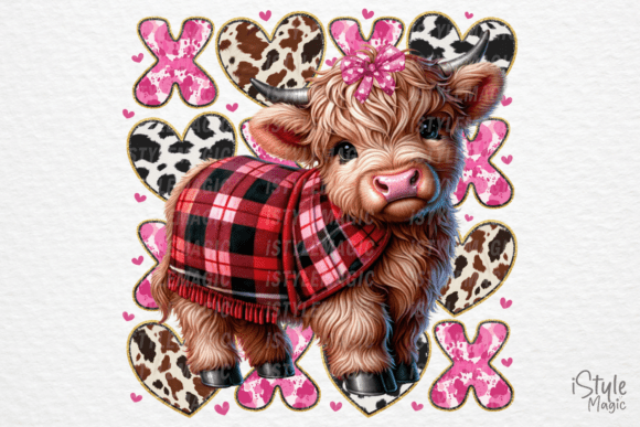 Valentine Highland Cow Xoxo Hearts Png Graphics