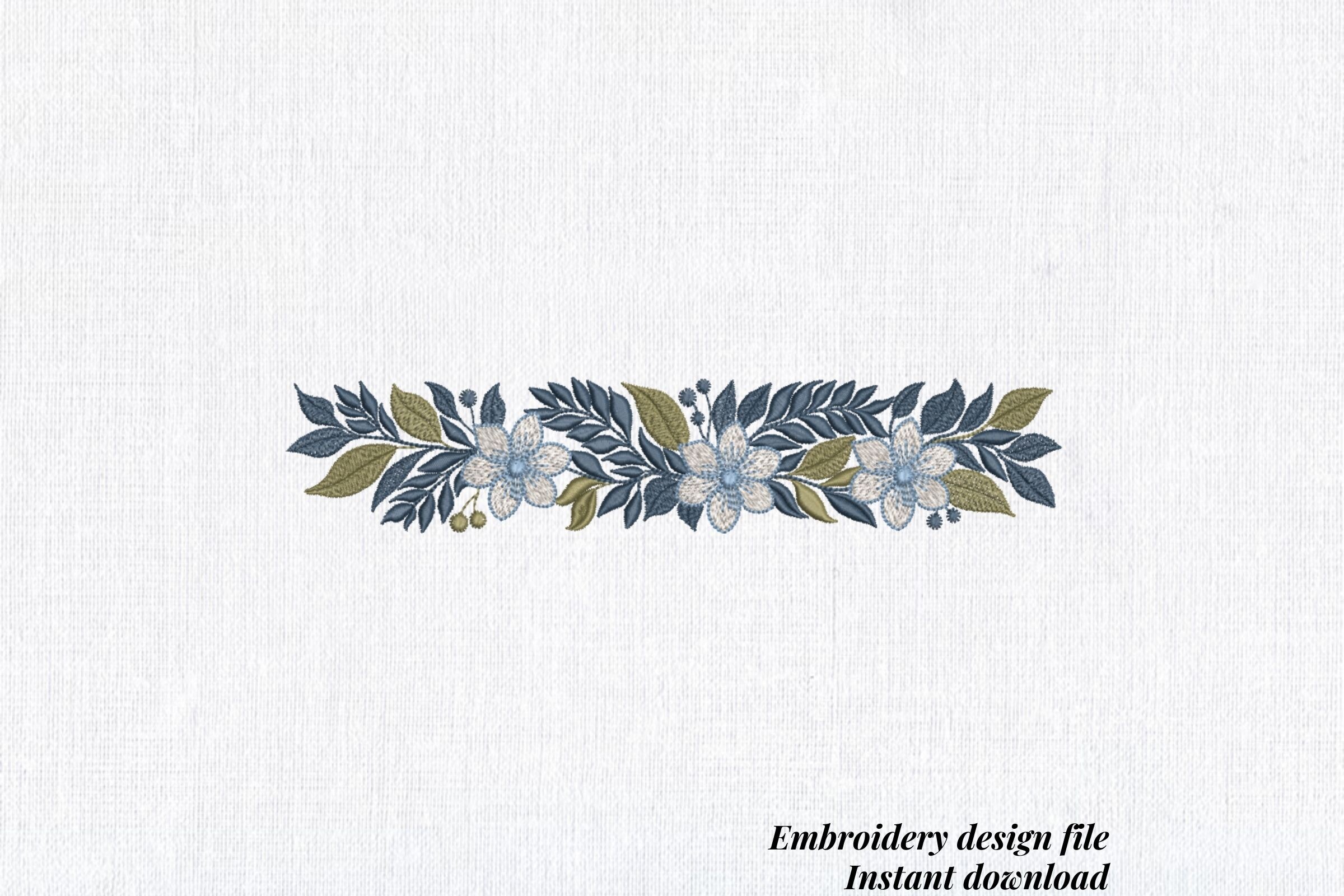 Vintage Blue Floral Leaf Border