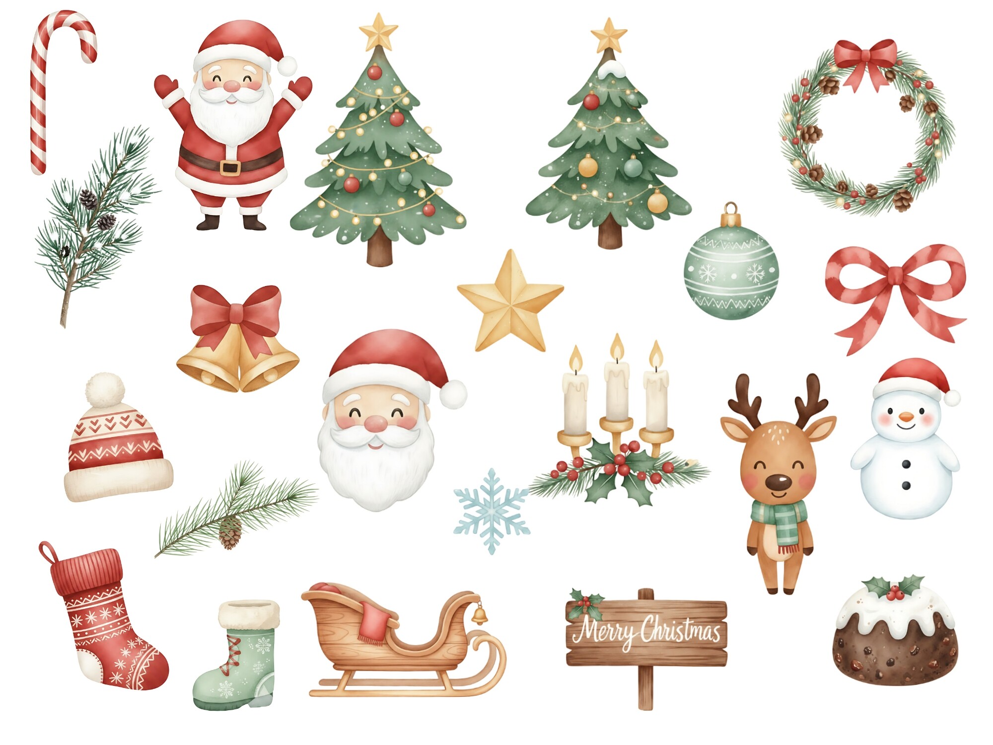 Watercolor Christmas Clipart Set