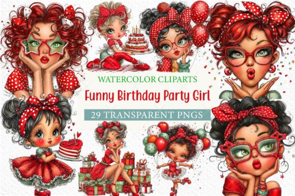 Funny Birthday Party Girl Bundle Clipart