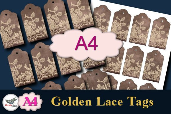 Golden Floral Lace Tags A4