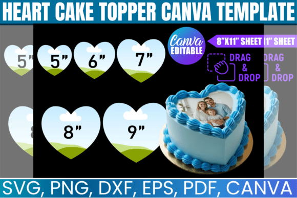 Heart Cake Topper Canva Editable Templat