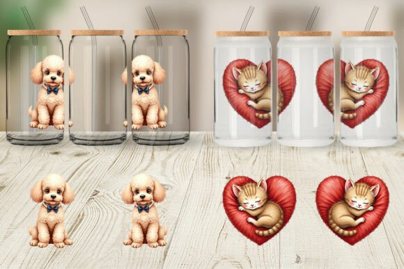 Kitsch Puppy Valentine Glass Can Wrap sublimation PNG