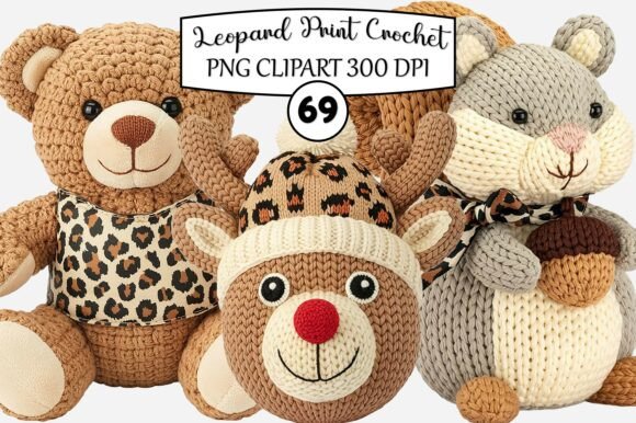 Leopard Print Crochet Christmas PNG