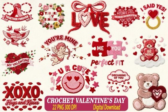 Preview of Lovely Crochet Valentine Sublimation PNG Bundle Valentine sublimation design