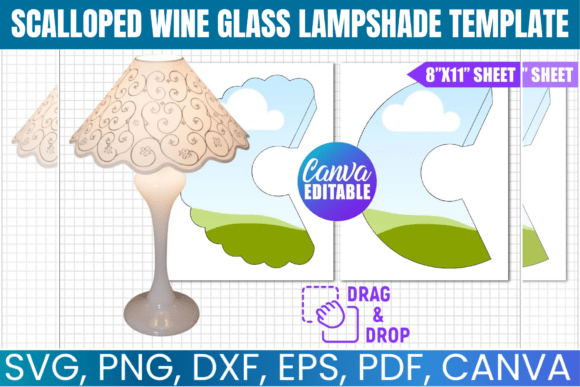 Editable Canva scalloped wine glass lampshade template