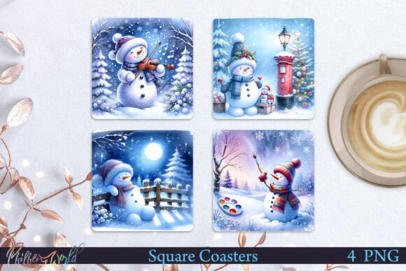 Snowman Cottage Christmas Coasters