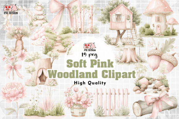 Soft Pink Woodland Clipart PNG Graphic Illustrations By PIG.design