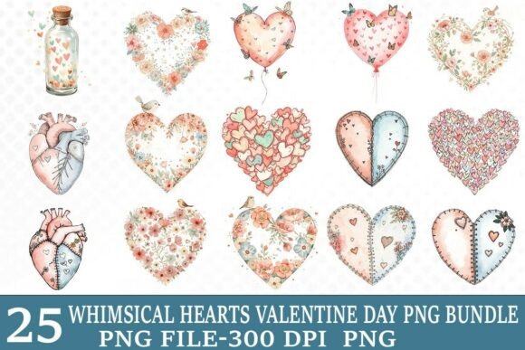 Preview of Whimsical Heart Valentine Day PNG Bundle Valentine sublimation design