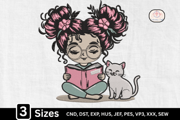 Chibi Girl Reading Book with Cat