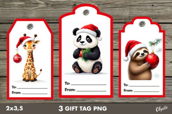 Christmas Gift Tag PNG. Cute Animal