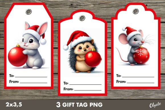 Christmas Gift Tag PNG. Cute Animal