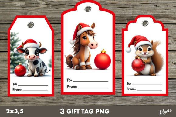 Christmas Gift Tag PNG. Cute Animal